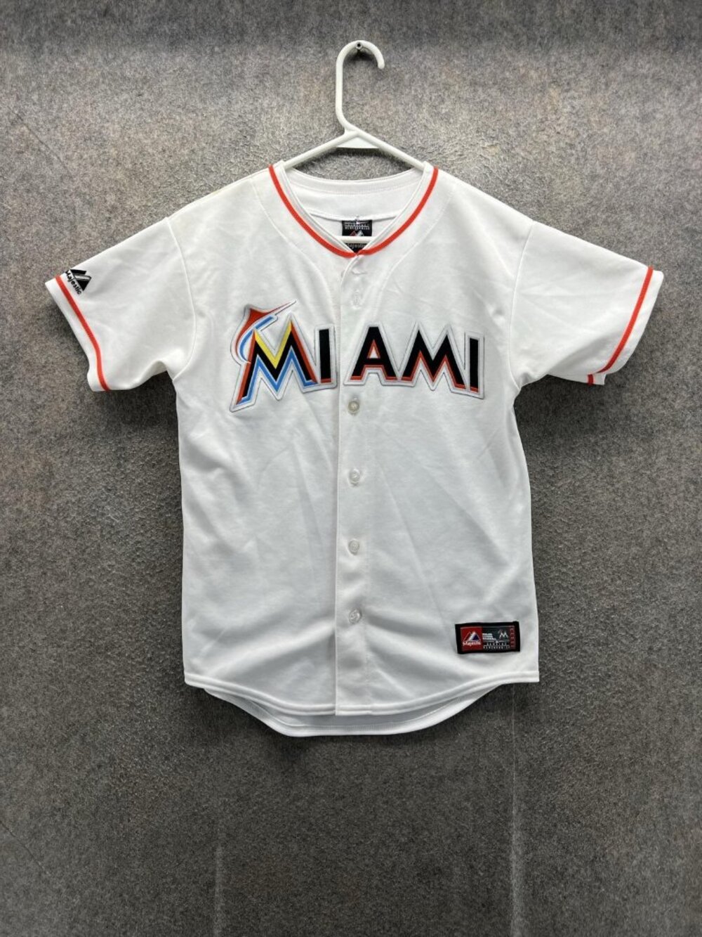 Miami Marlins Jersey Boys Large White MLB Baseball Majestic Button Front Youth